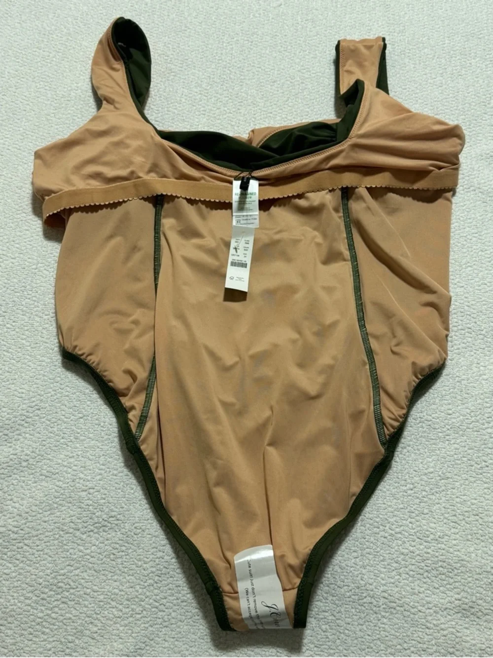 J.Crew Plus Sz 25 Ruched Front Wide Straps Olive Green Ruched One-Piece Swimsuit